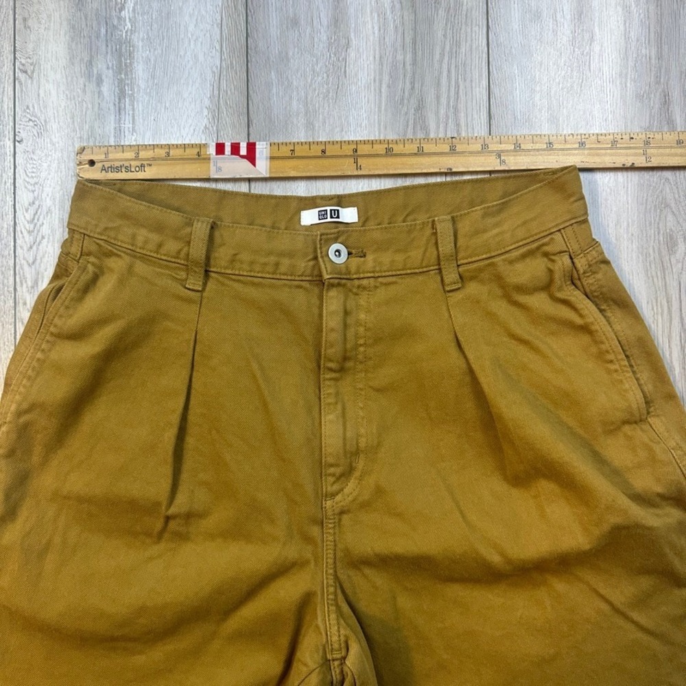 Uniqlo Denim Pleated Trousers Womens 29x30 Mustard Yellow Pants Baggy Loose - Picture 3 of 10